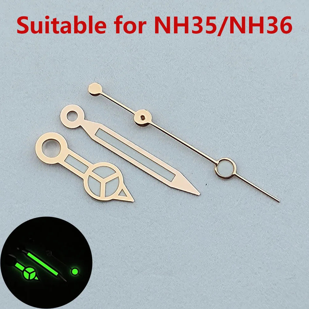 Modified 3 Hands Watch Hands with Green luminous /No luminous for NH35 NH36
