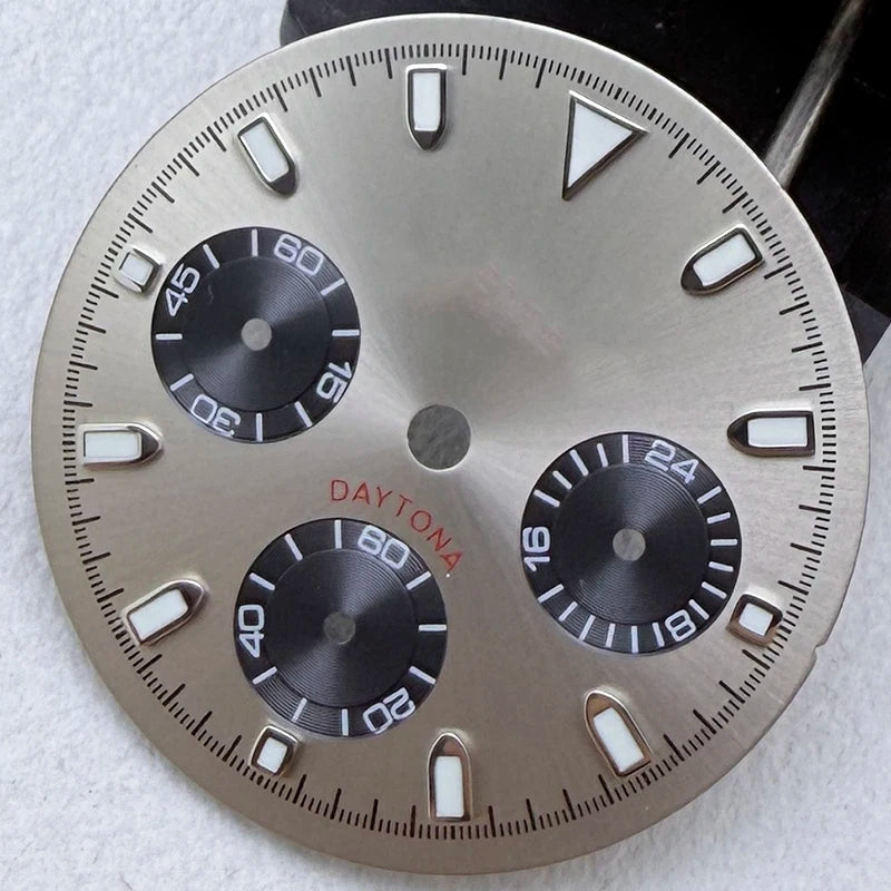 29.5mm VK63 S Logo Dial 3 eyes Green Luminous Fit VK63 Movement Dial Watch