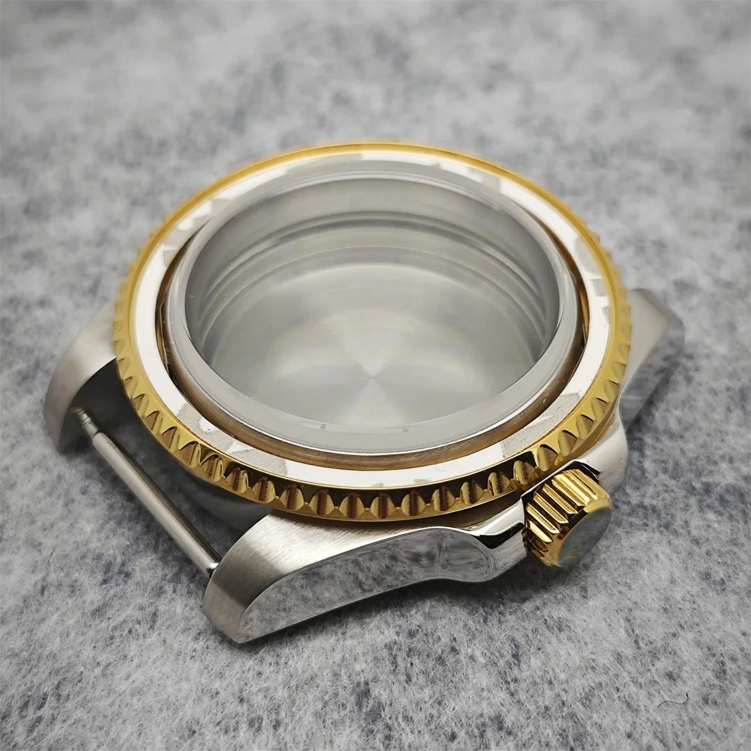 316L Watch Case 40mm Gold Edge Sapphire Flat Glass for NH35/ NH36 Modification