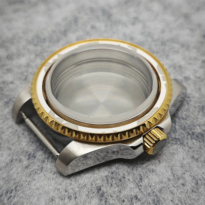 316L Watch Case 40mm Gold Edge Sapphire Flat Glass for NH35/ NH36 Modification