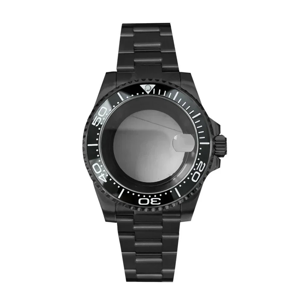 40MM Black Watch Case + Strap SUB Steel Case with Sapphire Crystal for NH35 NH36
