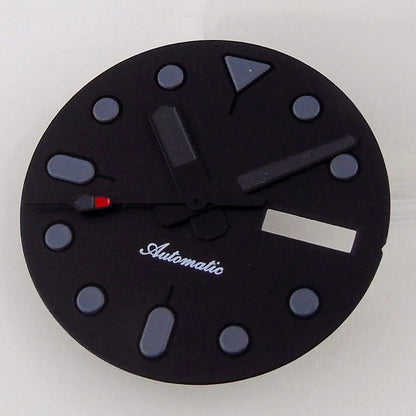 Nologo 29mm black dial with markers and hands for NH36 diver watch, double date function, 3/3.8 crown.