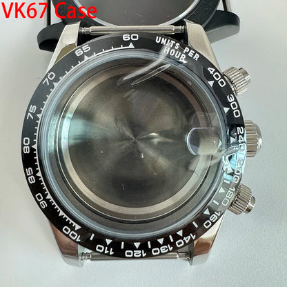 316L Steel 39mm VK67 Silver Watch Case Sapphire Glass Ceramic Bezel Fit VK67