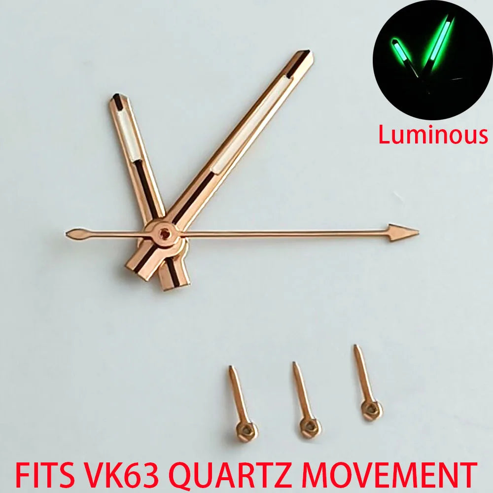 Green luminous watch hands for VK63 VK63A quartz movement, enhancing readability and style