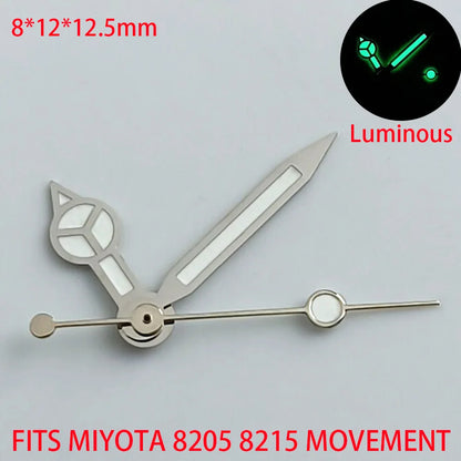 Blue-green luminous watch hands compatible with NH35, NH36, ETA 2836, 2824, Miyota 8205, 8215 movements.