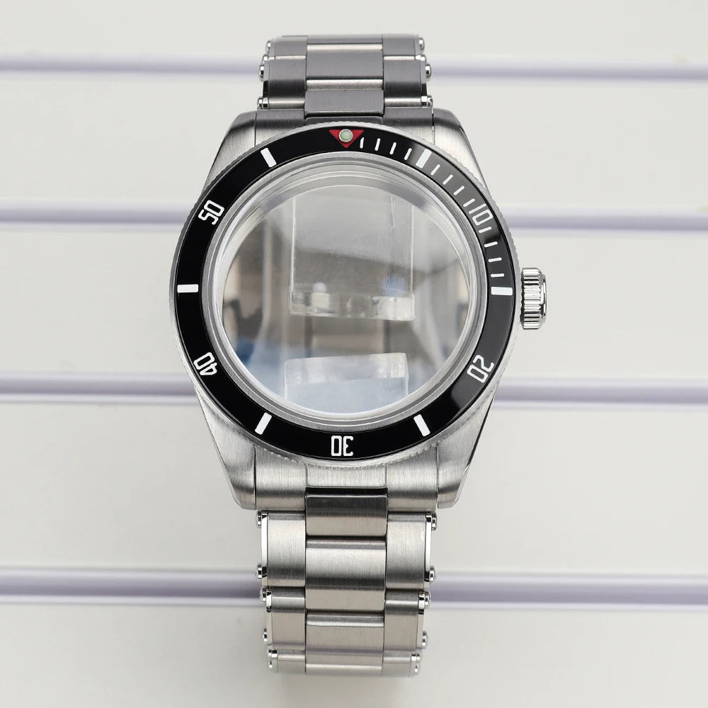 Silver 38mm Men Watch Case 316L Steel Sapphire Glass For NH35 NH36 NH38 4R36