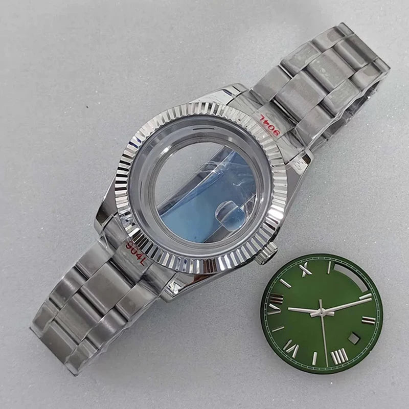 41mm Silver Watch Case+Oyster Strap+Dial+Hands 28.5mm Dial Waterproof Fit 8285
