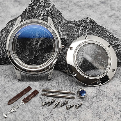 39MM Bubble Watch Case Butterfly Double Buckle Leather Strap for NH35/NH36/4R/7S