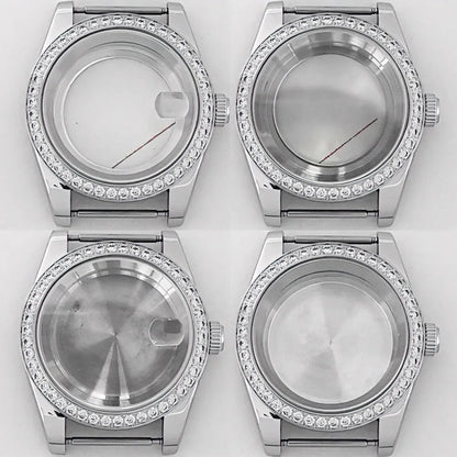 39mm Diamond Watch Case for NH35/36 Sapphire Glass Crystal Bezel Stainless Steel