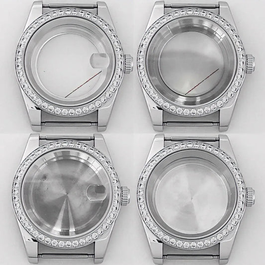 39mm Diamond Watch Case for NH35/36 Sapphire Glass Crystal Bezel Stainless Steel