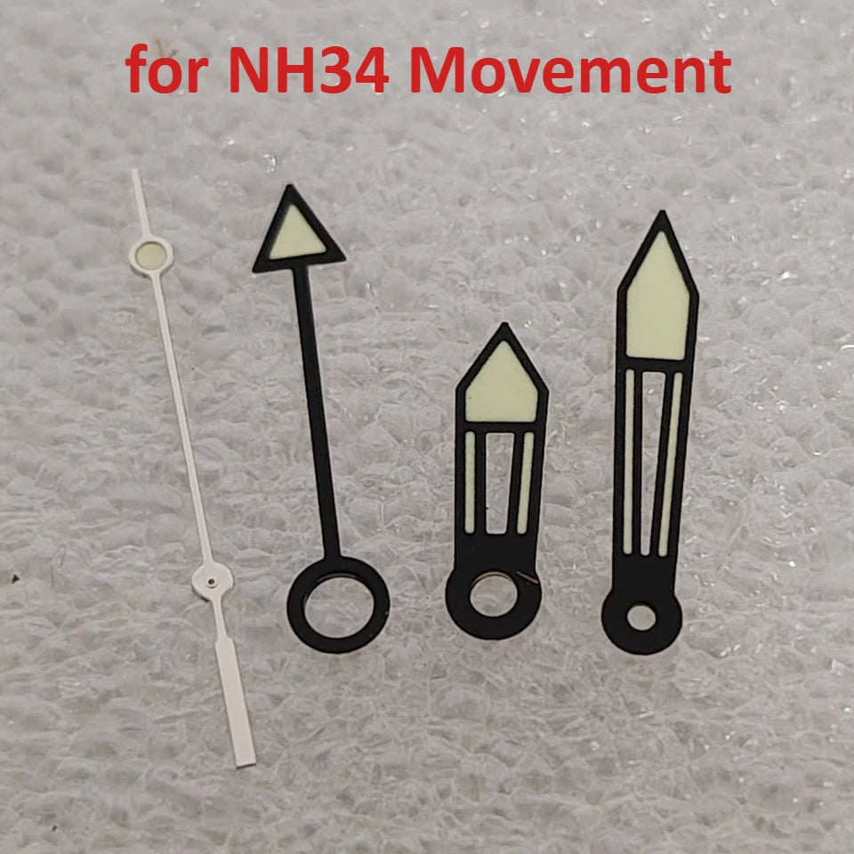 Modified GMT Black Green 4 Hands Green Luminous Watch Hands for NH34 Movement