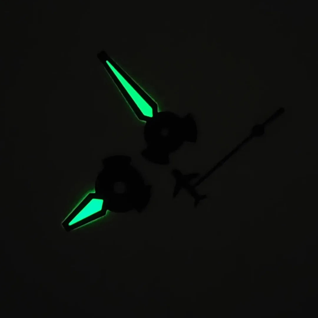 Black Airplane Shape Second Hand Green Luminous Watch Hands for NH35/NH36