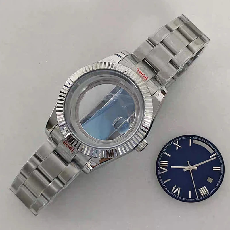 41mm Silver Watch Case+Oyster Strap+Dial+Hands 28.5mm Dial Waterproof Fit 8285