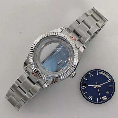 41mm Silver Watch Case+Oyster Strap+Dial+Hands 28.5mm Dial Waterproof Fit 8285
