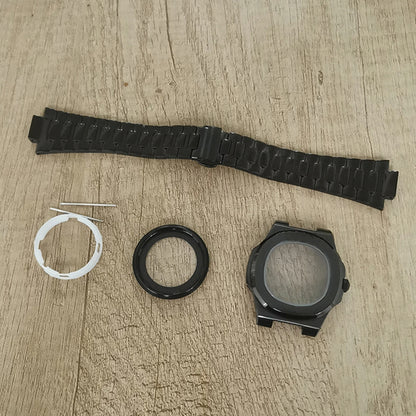 41mm Watch Case Band Set Sapphire Glass Transparent Bottom Strap for NH35 NH36