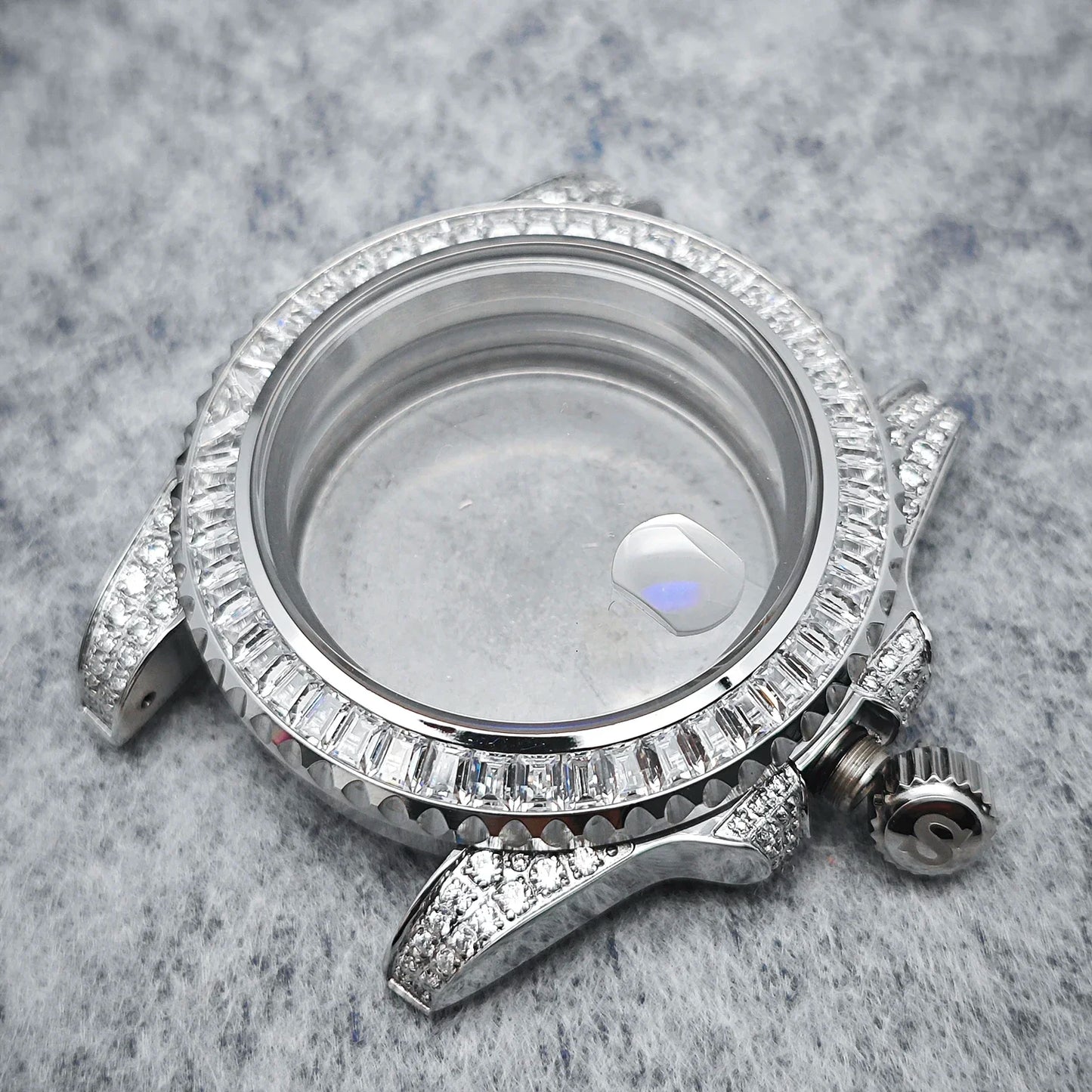 40.5mm Diamond Steel Watch Case with Strap Sapphire Glass for NH34/NH35/NH36