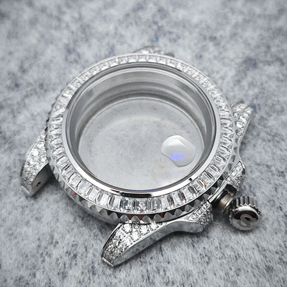 40.5mm Diamond Steel Watch Case with Strap Sapphire Glass for NH34/NH35/NH36