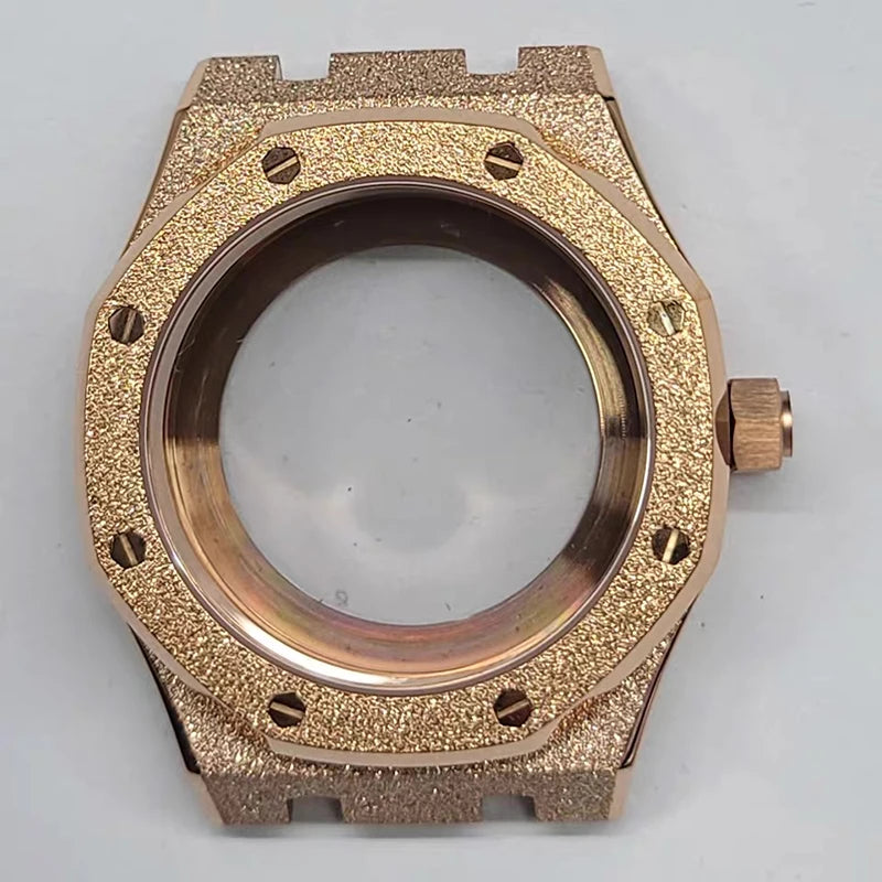 41mm RoseGold Case+Strap Shining Star Sanding Sapphire Crystal For NH35/36/4R/7S
