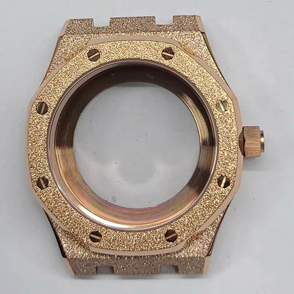 41mm RoseGold Case+Strap Shining Star Sanding Sapphire Crystal For NH35/36/4R/7S