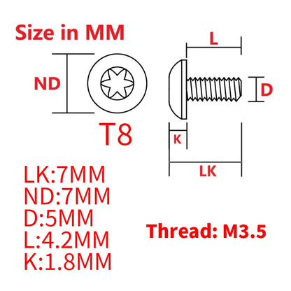 1. Timascus 7mm knife handle screw M3.5 T8 button head for durable knife assembly  