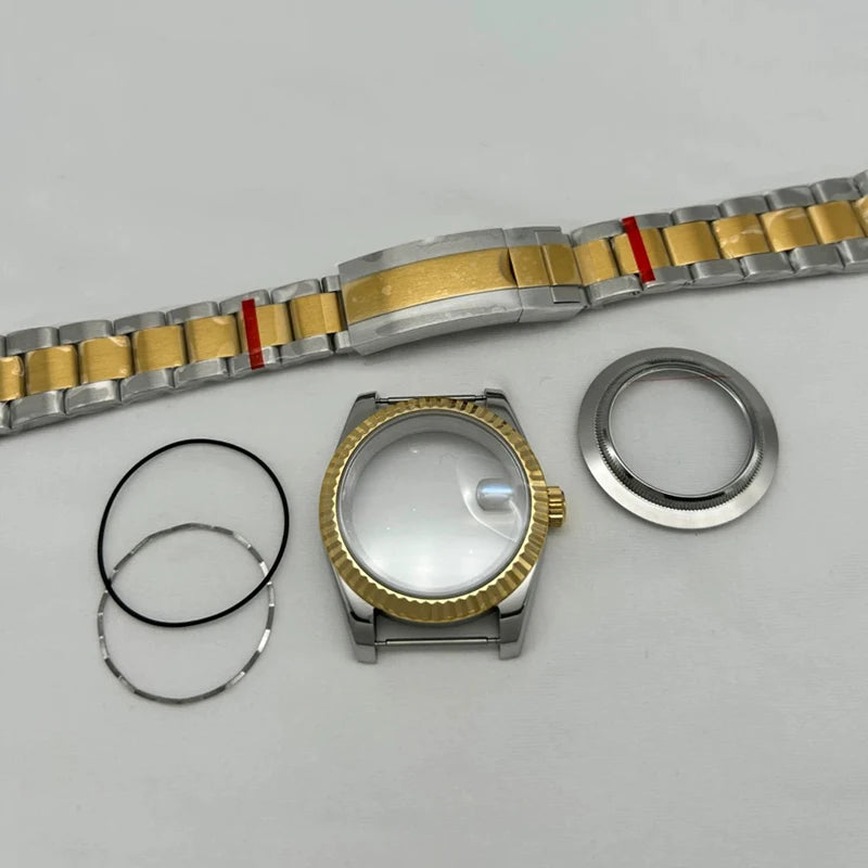 36/39mm Jubilee Strap Sapphire Magnifying Glass Steel Watch Case Fit NH35/NH36