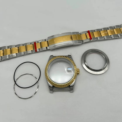 36/39mm Jubilee Strap Sapphire Magnifying Glass Steel Watch Case Fit NH35/NH36