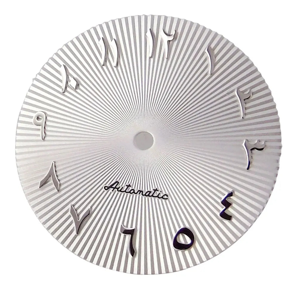 29mm ice blue Middle East numeral dial for 36-39mm fluted bezel watches, compatible with Miyota NH35/NH36 ETA PT.