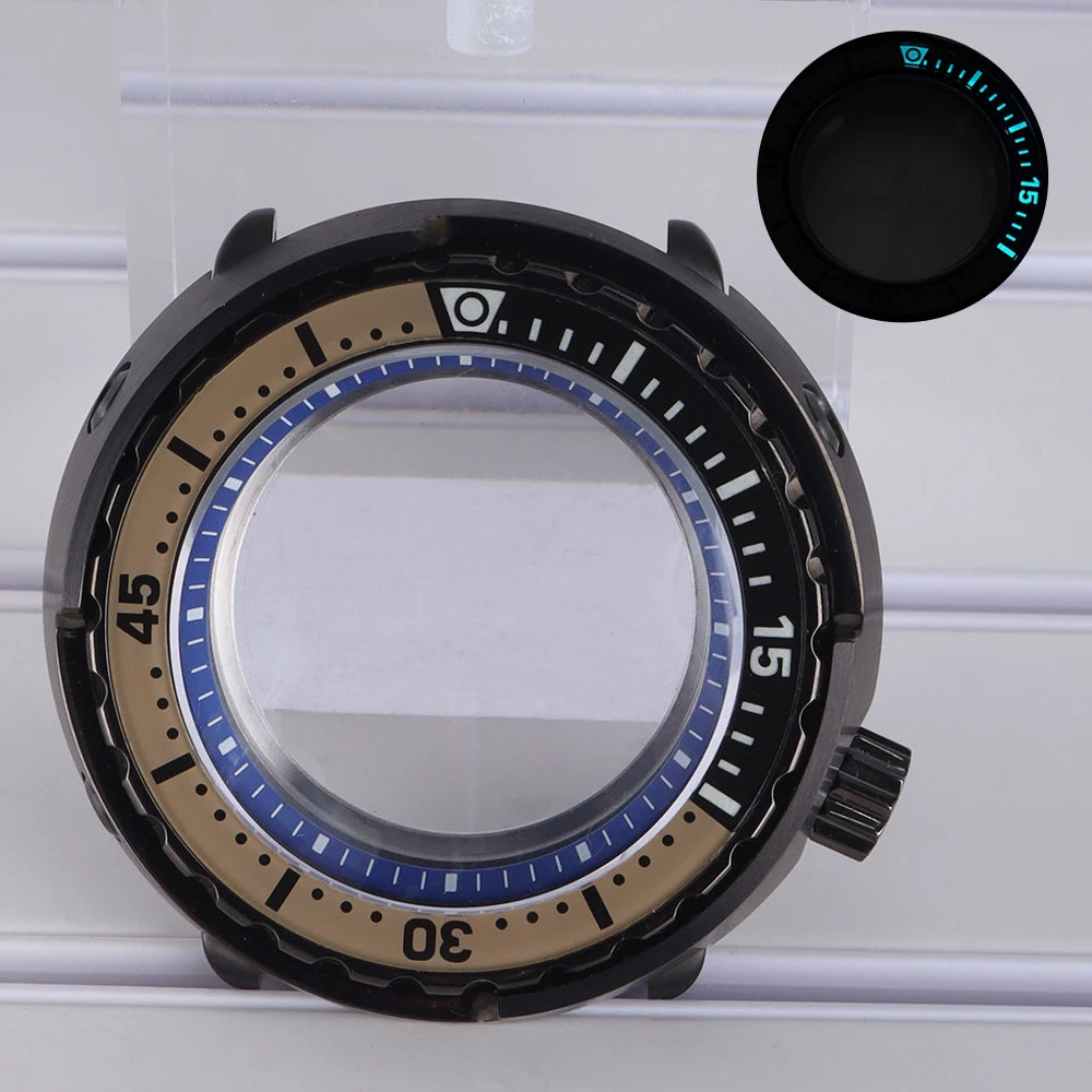 47mm Watch Case Sapphire Crystal For NH35/36 NH38 Modified Tuna Canned C3 Bezel