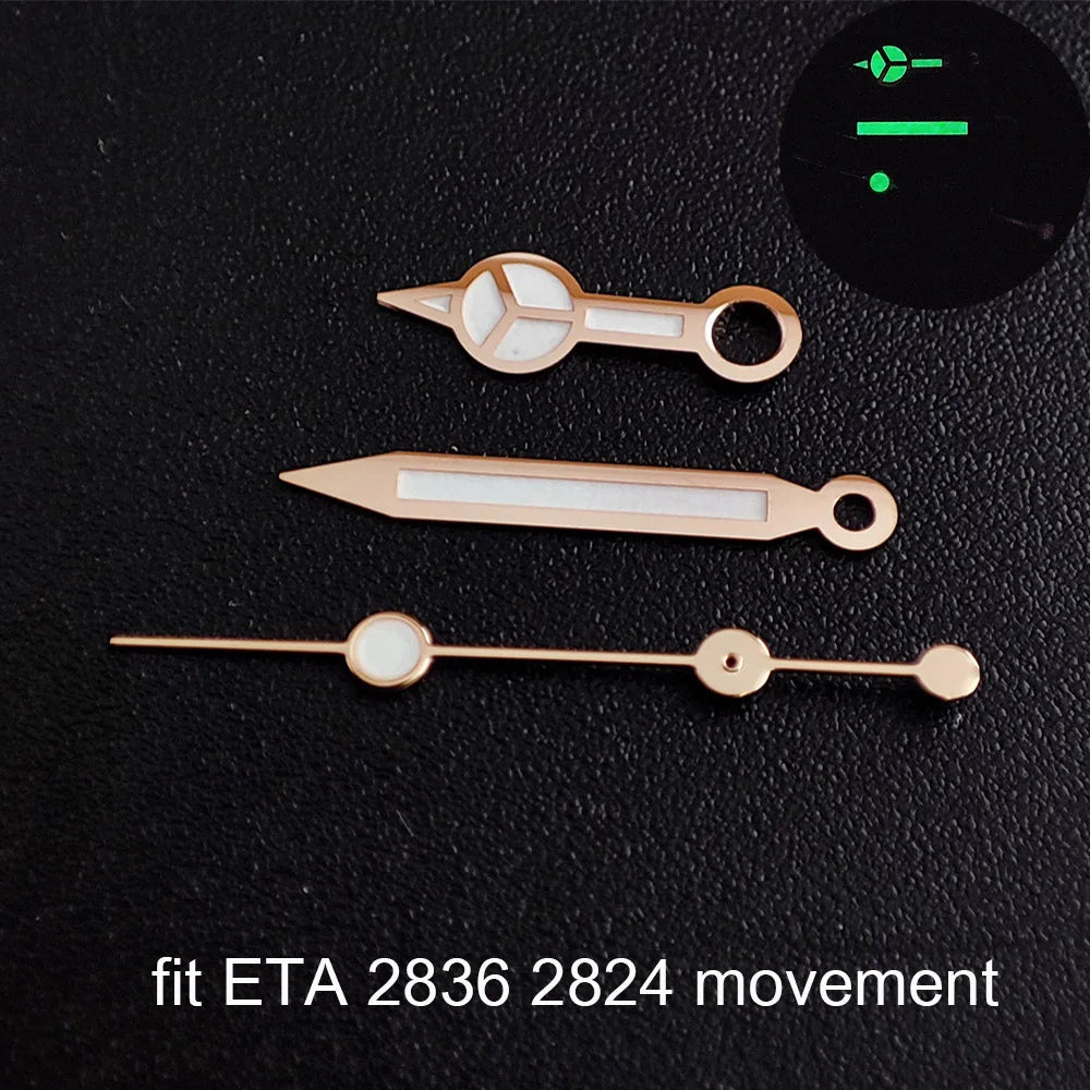 Green luminous watch hands compatible with NH35 NH36 ETA 2836 2824 Miyota 8205 8215 movements.