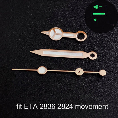 Green luminous watch hands compatible with NH35 NH36 ETA 2836 2824 Miyota 8205 8215 movements.