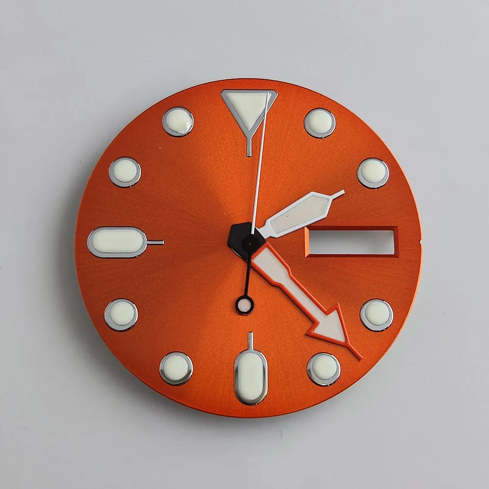Plane sapphire glass watch case with ceramic bezel, stainless steel, fits NH35/NH36 movement, waterproof design.
