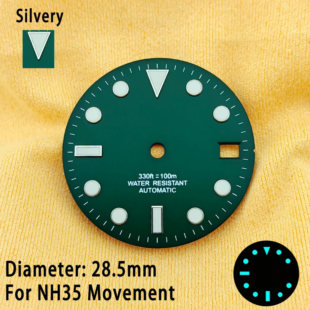28.5mm Multicolor Watch Dials For NH35 NH36 Blue Luminous with Dial Calendar