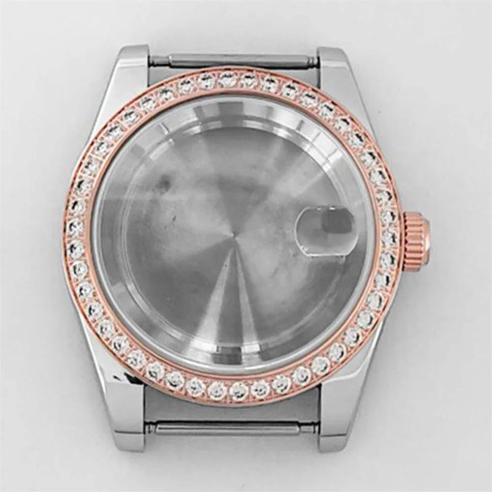 39mm Diamond Watch Case for NH35/36 Sapphire Glass Crystal Bezel Stainless Steel