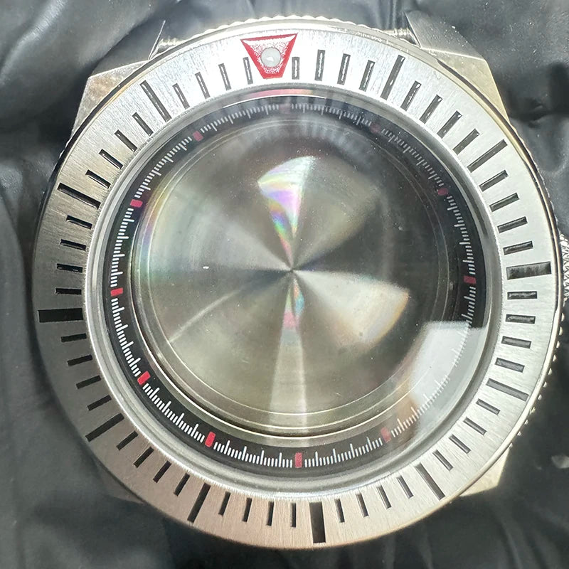 43mm Silver Case+Aluminum Bezel+BlackRed Chapter Ring Waterproof Fit NH35/NH36