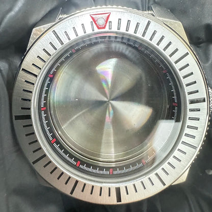 43mm Silver Case+Aluminum Bezel+BlackRed Chapter Ring Waterproof Fit NH35/NH36