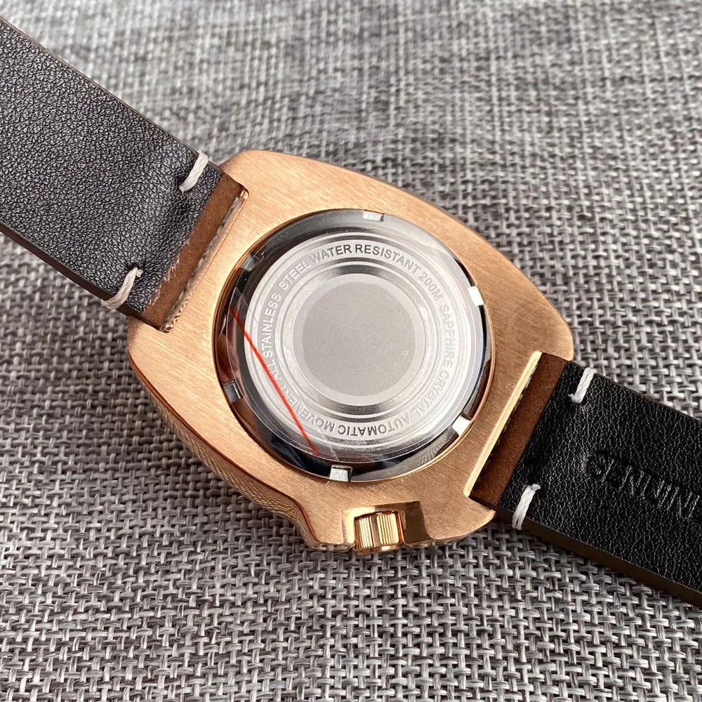 Bronze Watch Case With Green Lume Dial + Hands for NH35 Watch 20ATM Waterproof