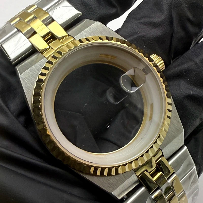 39.5mm Land-Dwellwe GOLD Case+Strap Sapphire Glass Luminou 33.8mm Dial Fit NH35