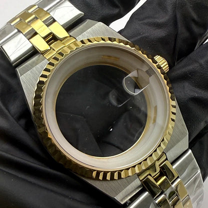 39.5mm Land-Dwellwe GOLD Case+Strap Sapphire Glass Luminou 33.8mm Dial Fit NH35