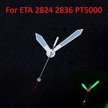 Blue Silver Trim Green Luminous Aviator Sword Watch Hands ETA 2824 2836 PT5000