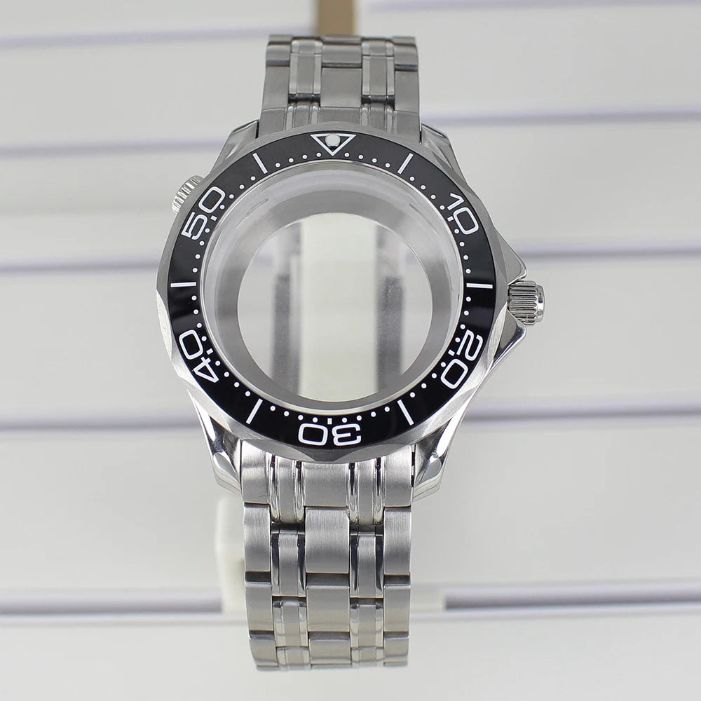 41mm Steel Watch Case Sapphire for Seamaster 300 NH35 NH36 NH38 Transparent Back