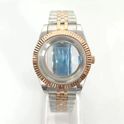 Steel 41mm Silver-RoseGold Classic Style Watch Case+Strap 28.5mm Dial Fit 8285