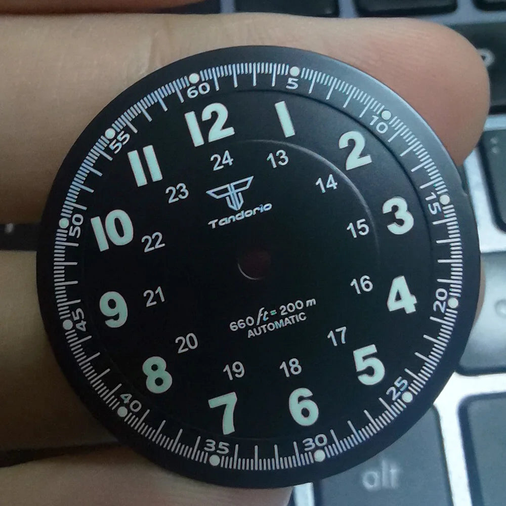 Pilot 29mm Nologo black and silver dial face for NH35 NH36 vintage diver watch mod parts