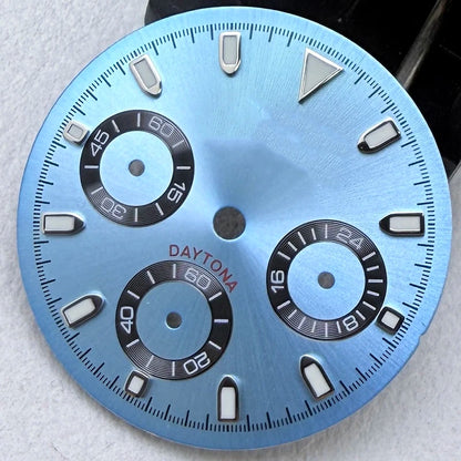29.5mm VK63 S Logo Dial 3 eyes Green Luminous Fit VK63 Movement Dial Watch