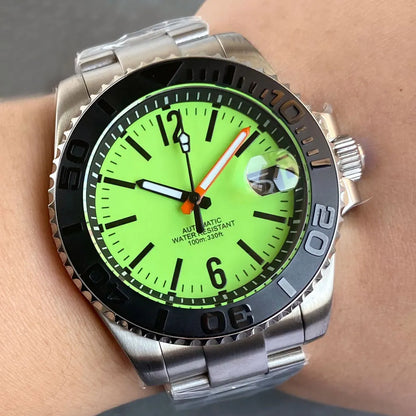40mm Luminous Dial Date Window Sapphire Glass with Insert Bezel for NH35