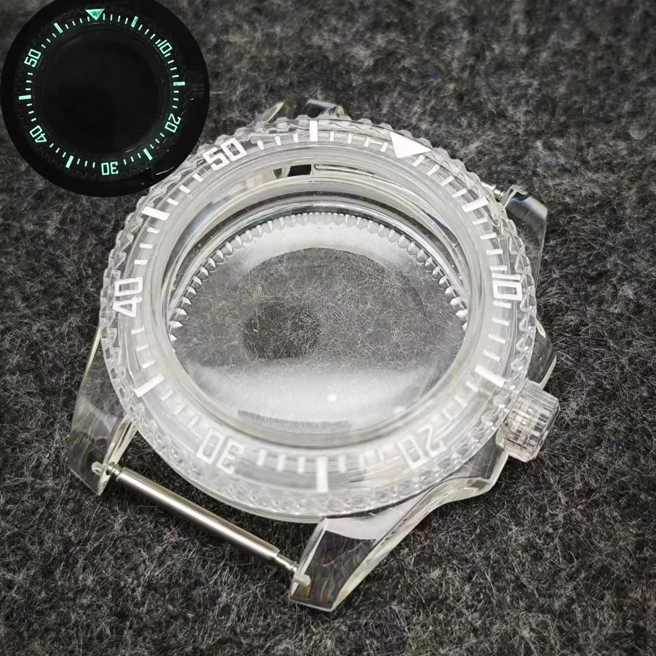 40mm Transparent Watch Case 20mm Bands Set Luminous Acrylic Case for NH35/NH36