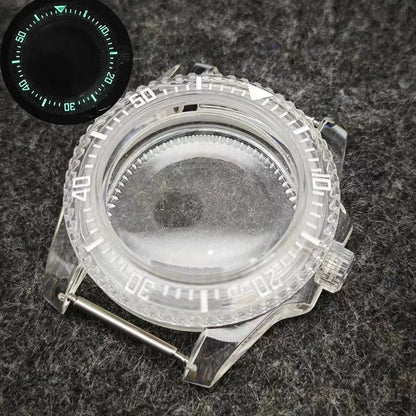 40mm Transparent Watch Case 20mm Bands Set Luminous Acrylic Case for NH35/NH36