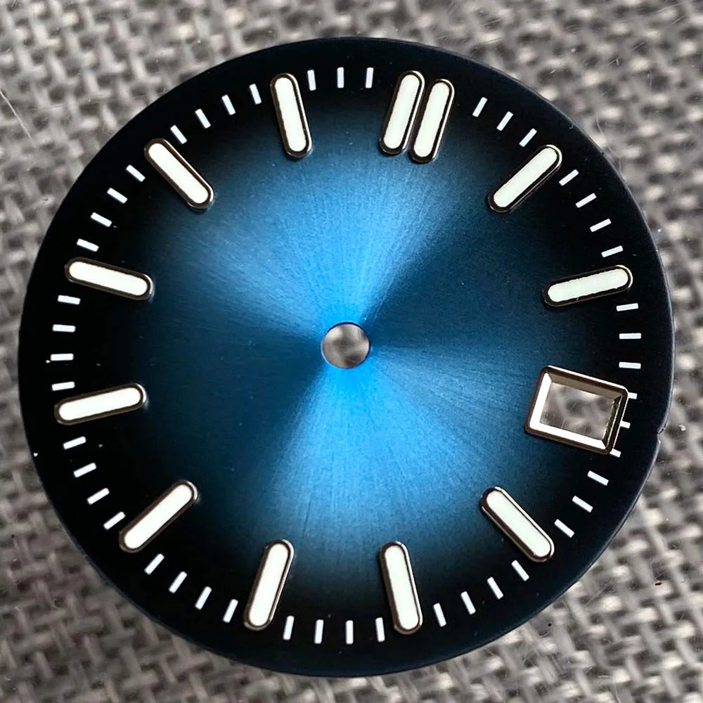 Sterile 29mm Sunray green, blue, grey watch face with silver markers for NH35 NH36 dive pilot watches
