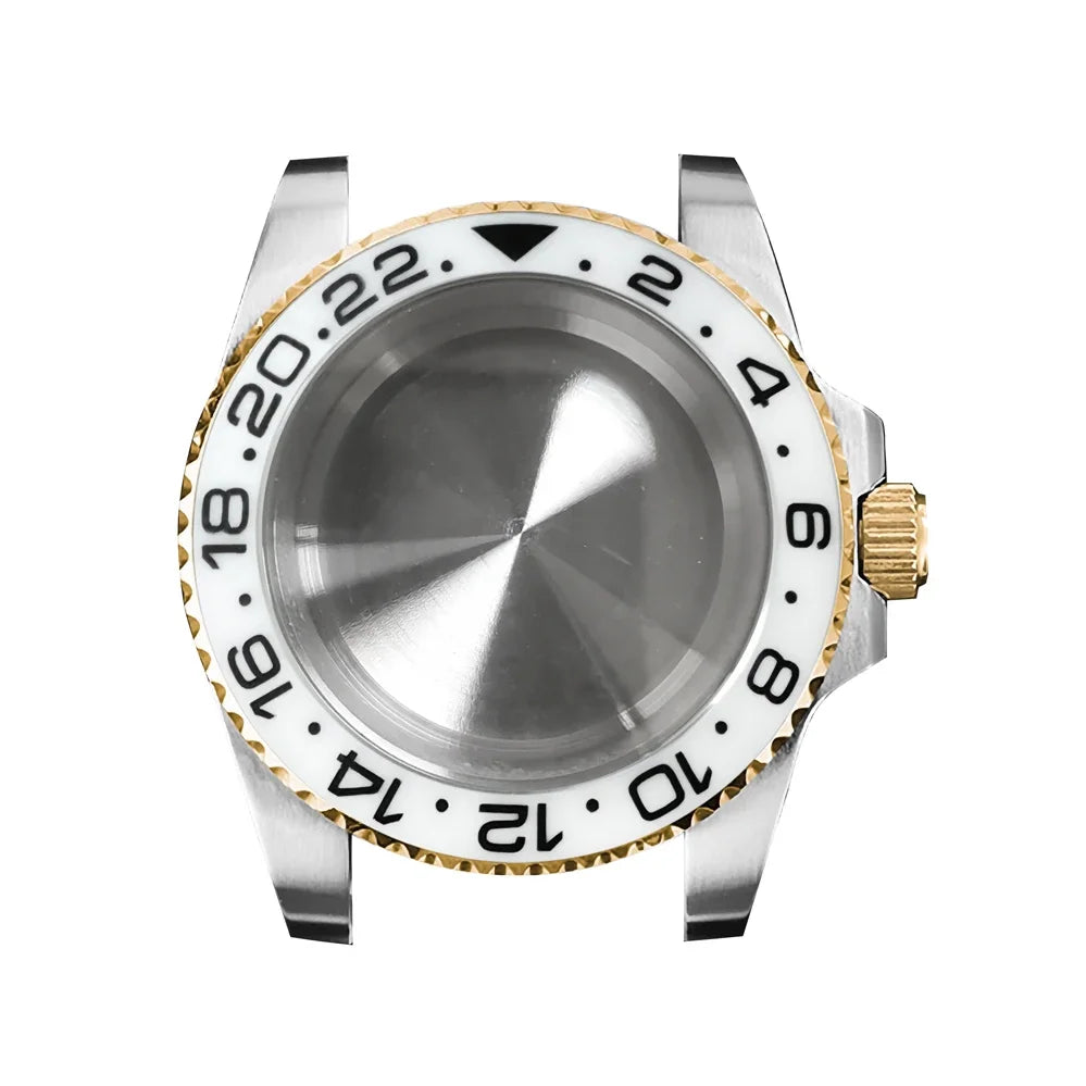 316L Watch Case 40mm Gold Edge Sapphire Flat Glass for NH35/ NH36 Modification