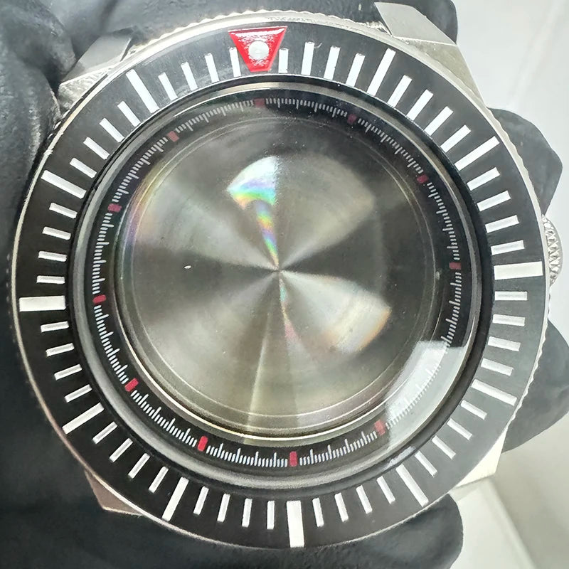 43mm Silver Case+Aluminum Bezel+BlackRed Chapter Ring Waterproof Fit NH35/NH36