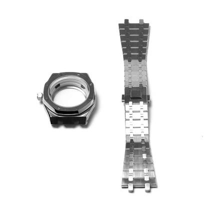 41mm Watch Case Band Set Sapphire Glass Transparent Bottom Strap for NH35 NH36